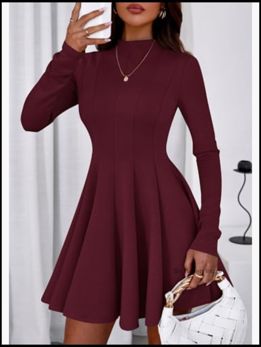Elegant Long Sleeve Swing A-Line Ruffle Mini Dress - Picture 3 of 7
